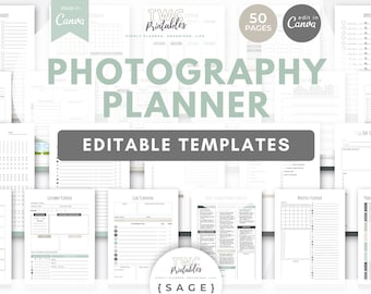 Photography Planner Templates for Canva | Workflow Planner Photographer, Pricing Guide, Client Tracker, Workflow Template, Canva Kit //SAGE