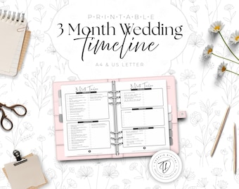 3 Month Wedding Timeline Printable: Wedding Planning Checklist (PDF Download A4/US Letter Sizes)