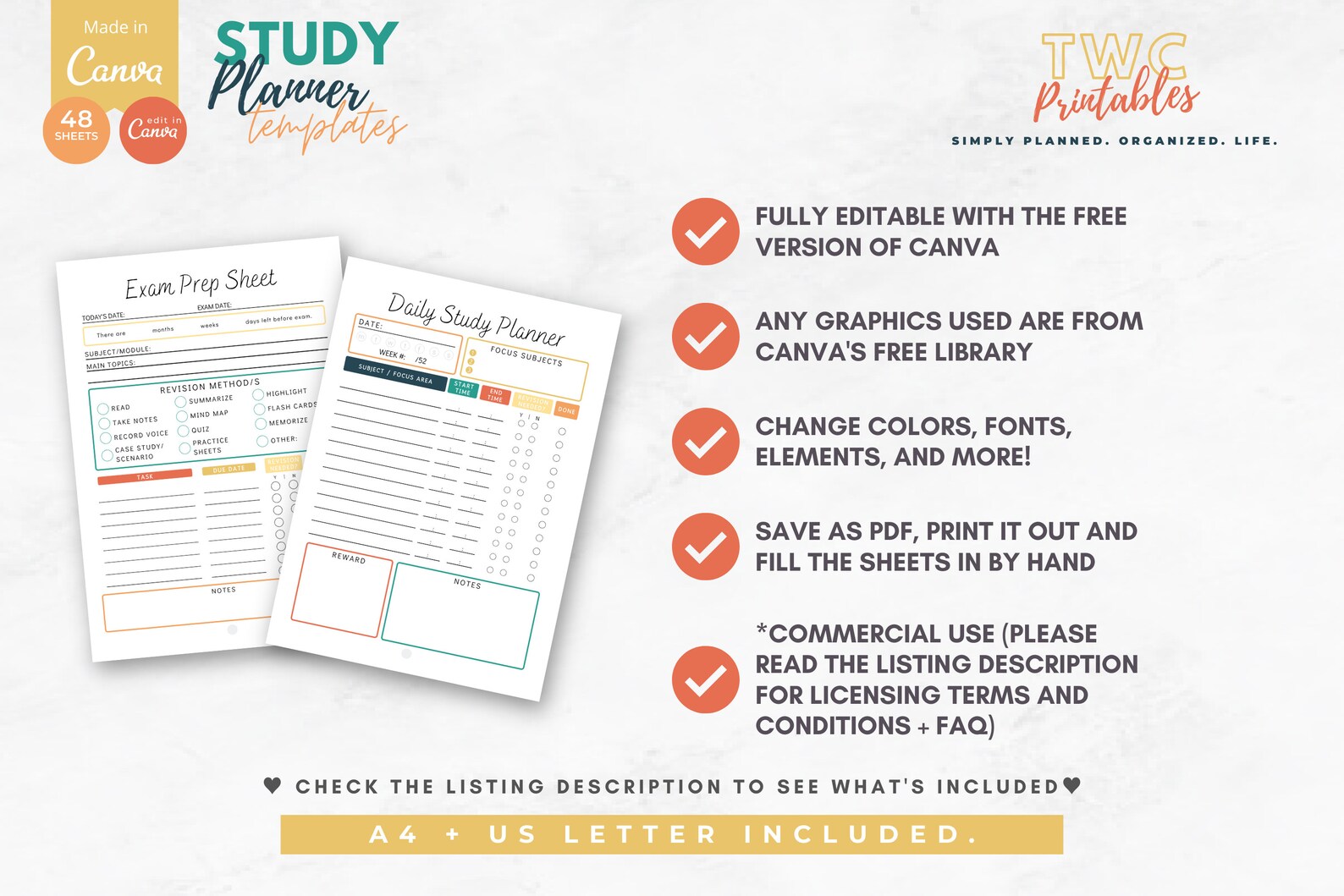 Study Planner, Study Guide Template, Student Planner Digital Canva ...