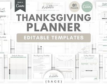 Canva Template Thanksgiving Planner, Party Planning Template, Thanksgiving Planner Printables, Holiday Planner Printable, Canva Planner Kit