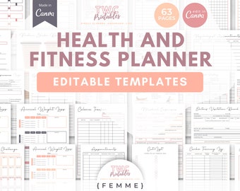 Fitness planner, exercise tracker, canva fitness template, canva health template, habit tracker, exercise digital, exercise printable, Canva