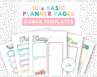 Basic Planner Inserts Editable with Canva | 10 Pages | Daily To Do List Schedule, Weekly Monthly Planners, Year at a Glance //SUMMER VIBES