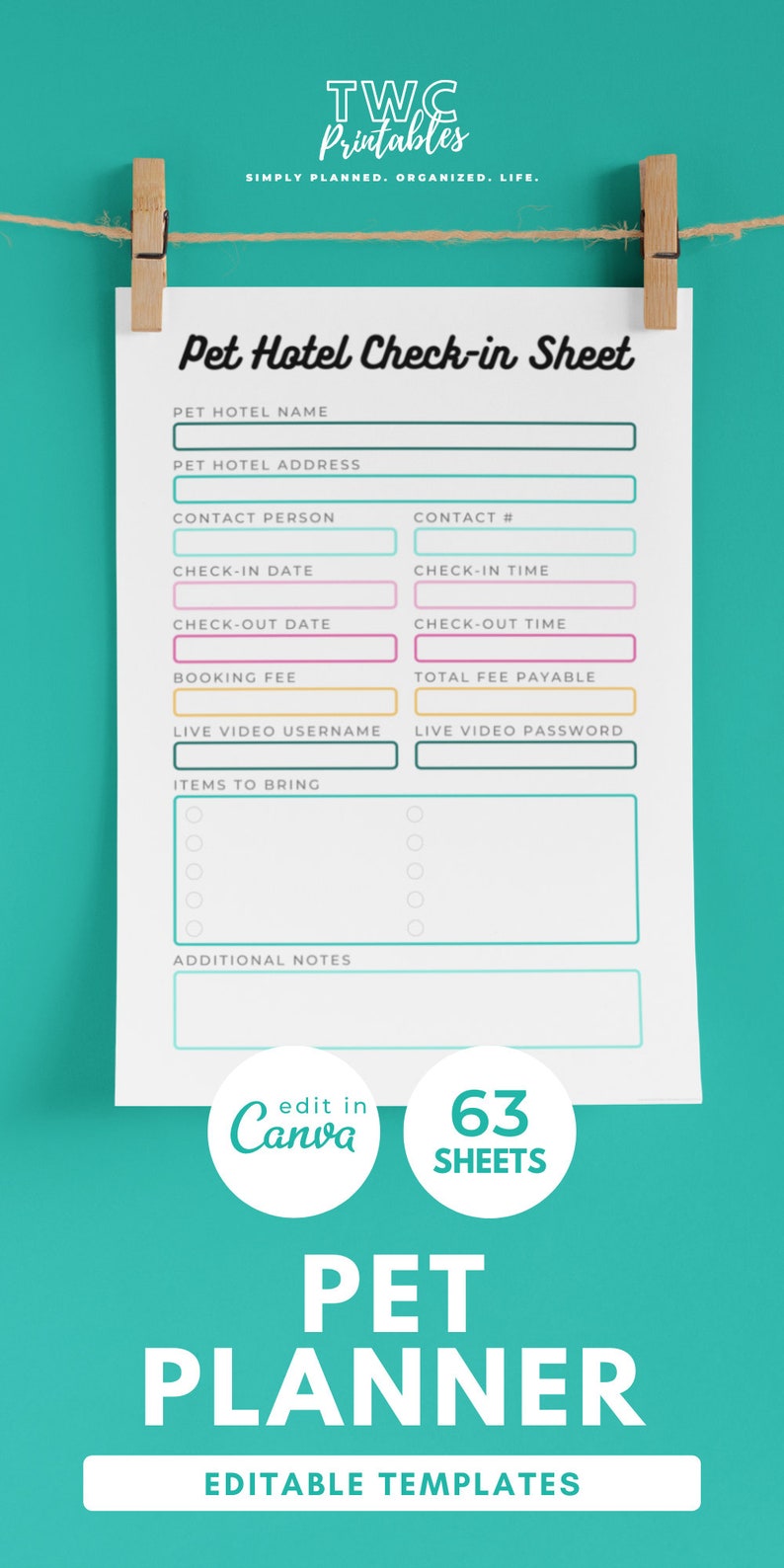 The editable pet planner templates for Canva will help you to create your own pet planner printable, or various pages for your pet organizer! Make your own pet care planner or puppy planner with this Canva kit! Also great as pet owner gifts.