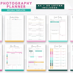 Streamline your photography business with the Photography Planner Canva templates! Featuring photography checklists, workflow charts, client sheets, and more. The comprehensive photographer planner is perfect for any photography business.