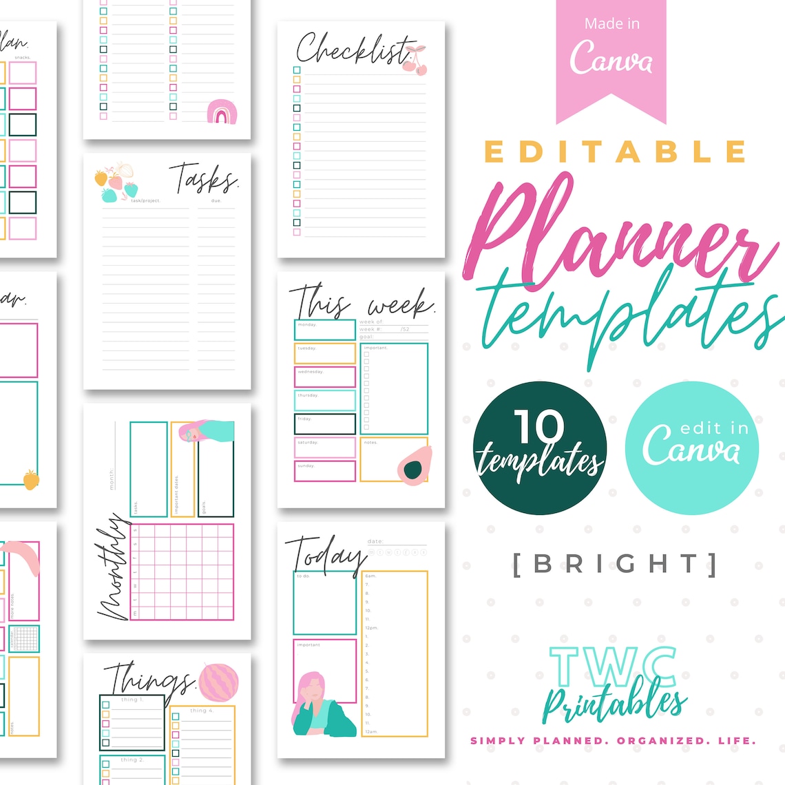 Editable Planner Templates Canva Bright design DIY Canva Etsy