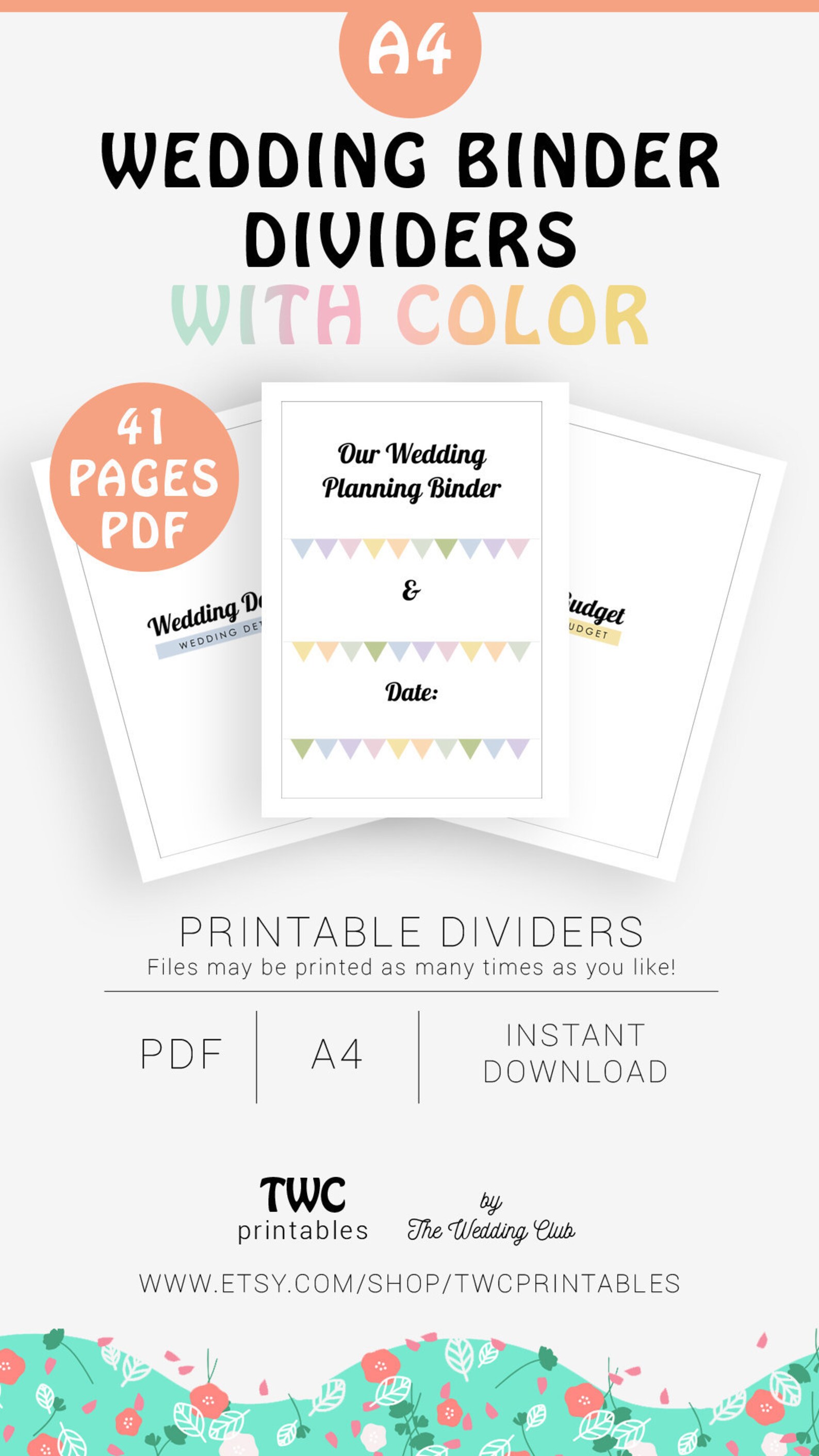 Wedding Binder Dividers Printable With Color 41 PAGES Etsy Wedding Binder Dividers Printable With Color 41 PAGES Etsy