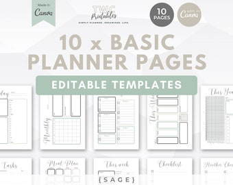 Canva Planner Pages | 10 Pages | To Do List Template Checklist, Planner Inserts Binder, Essential Planner Pages, Planner Kit //SAGE