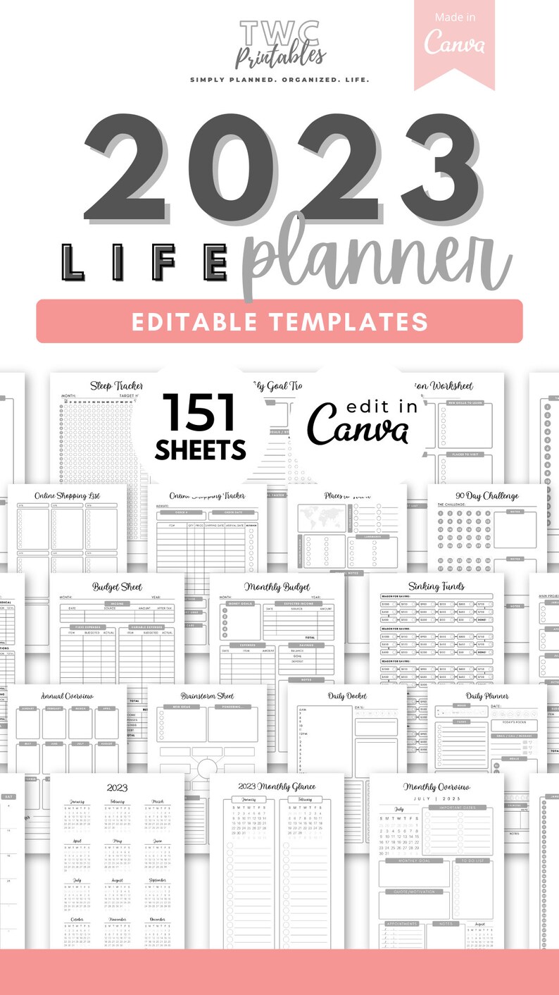 2023 Calendar Planner Canva Templates Editable 2023 Planner Etsy