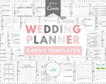 Wedding Planner Canva Templates | Bridal Bundle | Editable Binder Printable Organizer //GREYSCALE