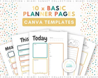 Editable Planner Pages for Canva | 10 Pages | Planner Binder Inserts Templates, Daily Weekly To Do List Checklist //MIAMI SUNSET