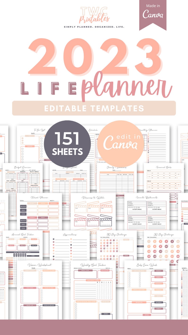 2023 Planner And Calendar Template For Canva Canva Template Etsy Australia