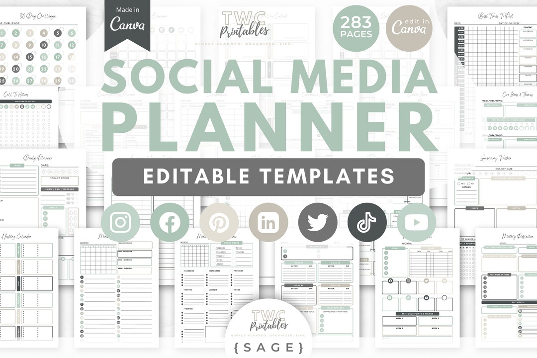 SAGE Social Media Planner Canva Templates 283 Pages (digital Download