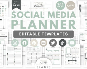 Canva Template Social Media Planner, Social Media Content Calendar Marketing Planner, Instagram, Facebook, YouTube, Content Planner Canva