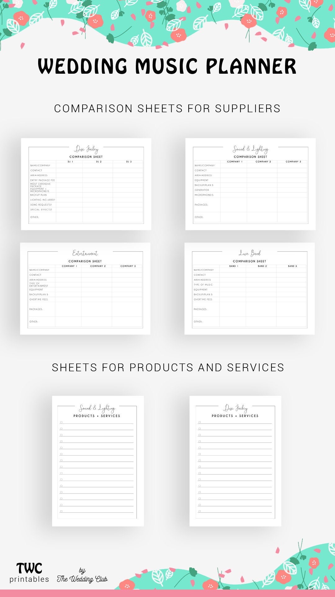 WEDDING MUSIC PLANNER printable wedding planner binder Etsy