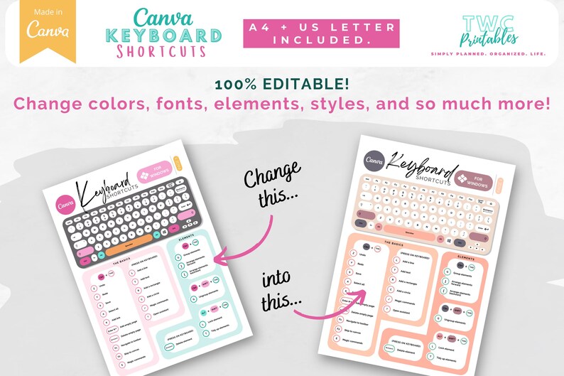 Canva Keyboard Shortcut Template: Editable Buttons, Mac & Windows ...