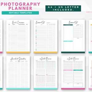 Streamline your photography business with the Photography Planner Canva templates! Featuring photography checklists, workflow charts, client sheets, and more. The comprehensive photographer planner is perfect for any photography business.