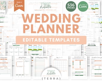 Wedding Planner Canva Templates | 536 Pages | Event layout, Bridal attire, Venue selection, Guest seating, Invitation design //TERRA