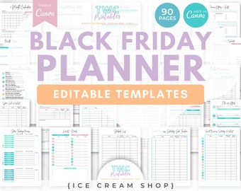 Black Friday Planner Canva Templates | 90 Pages | Shopping planner, Holiday organizer, Sales schedule, Marketing calendar //ICE CREAM SHOP