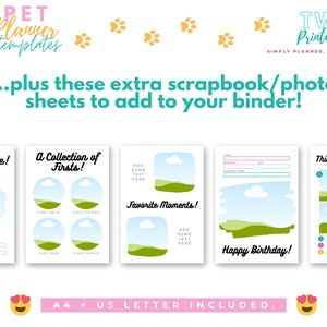 The editable pet planner templates for Canva will help you to create your own pet planner printable, or various pages for your pet organizer! Make your own pet care planner or puppy planner with this Canva kit! Also great as pet owner gifts.