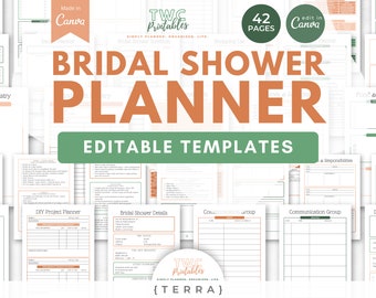 Bridal shower planner organizer, editable bridal shower download, event planner, party planning, bridal shower host, canva template planner