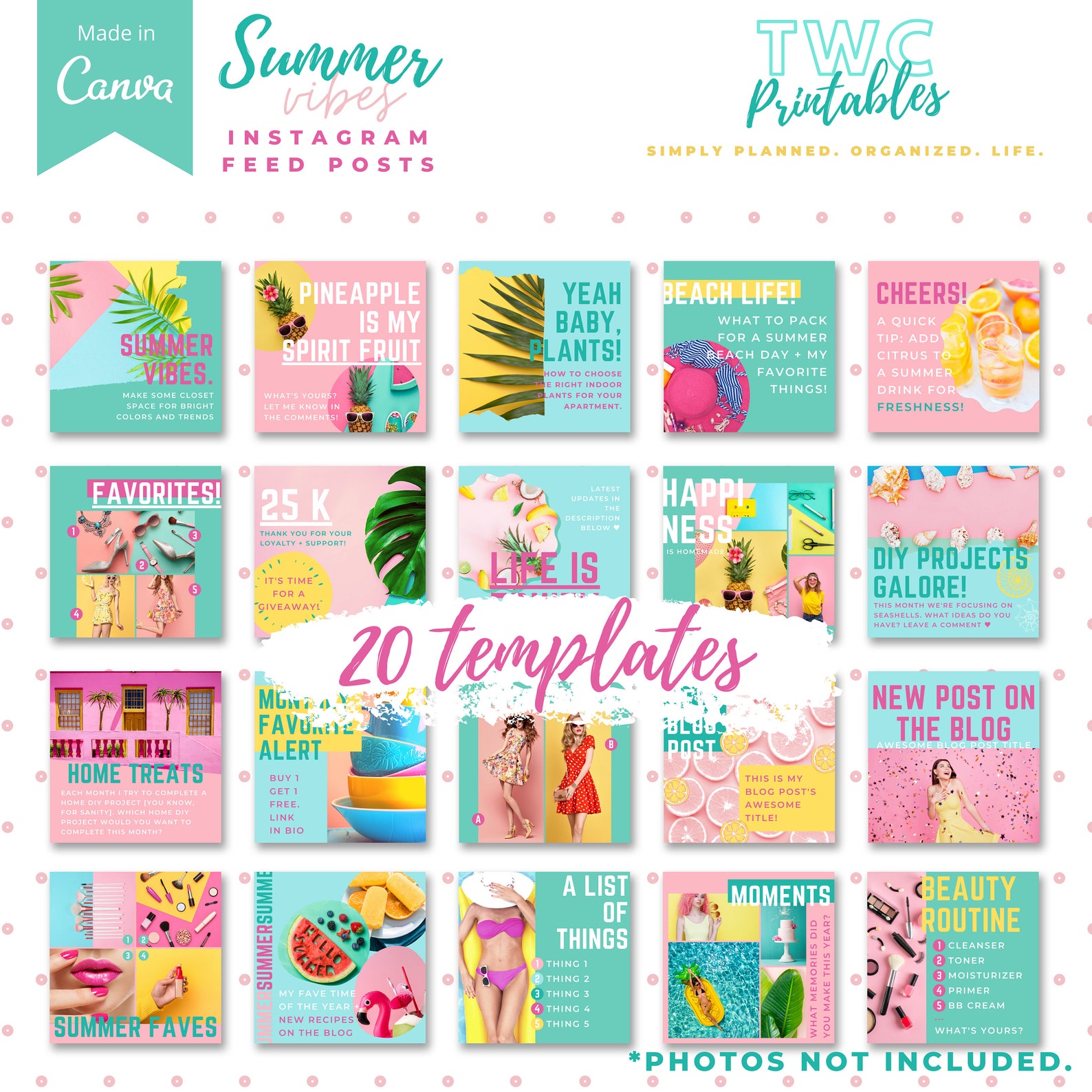 20 Instagram Post Templates For Canva Summer Vibes Etsy
