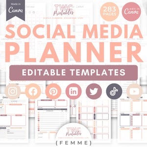 Social Media Planner Canva Template, Content Planner Calendar, Social Media Manager Starter Kit, Online Marketing, Youtube Planner, Canva