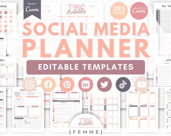FEMME Social Media Planner Canva Templates | Content Calendar (283 Pages)