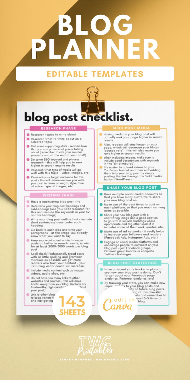 These Blog Planner Canva Templates will help you manage your blog like a pro! Use these Blogging Planner Templates to create a Blog Content Calendar. Learn Blogging How To by using this planner along with other blogging research.