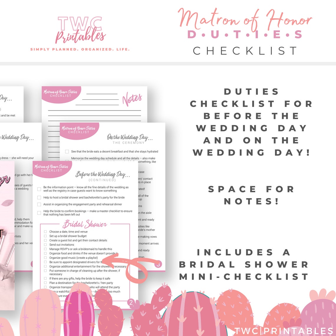 Matron of Honor Duties Checklist, Matron of Honor Planner, Matron of