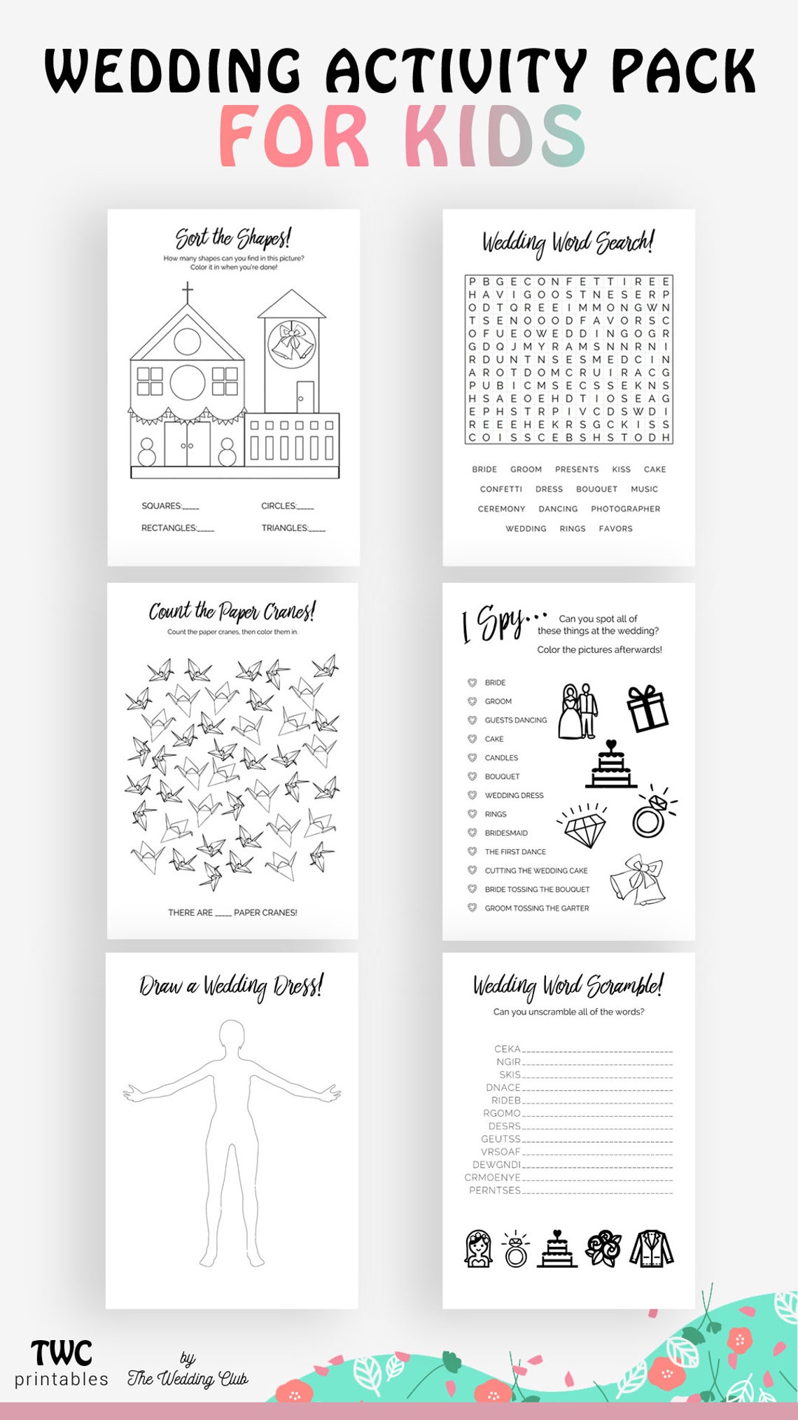 Kids Wedding Activities Printable Pack Activity Book Wedding - Etsy