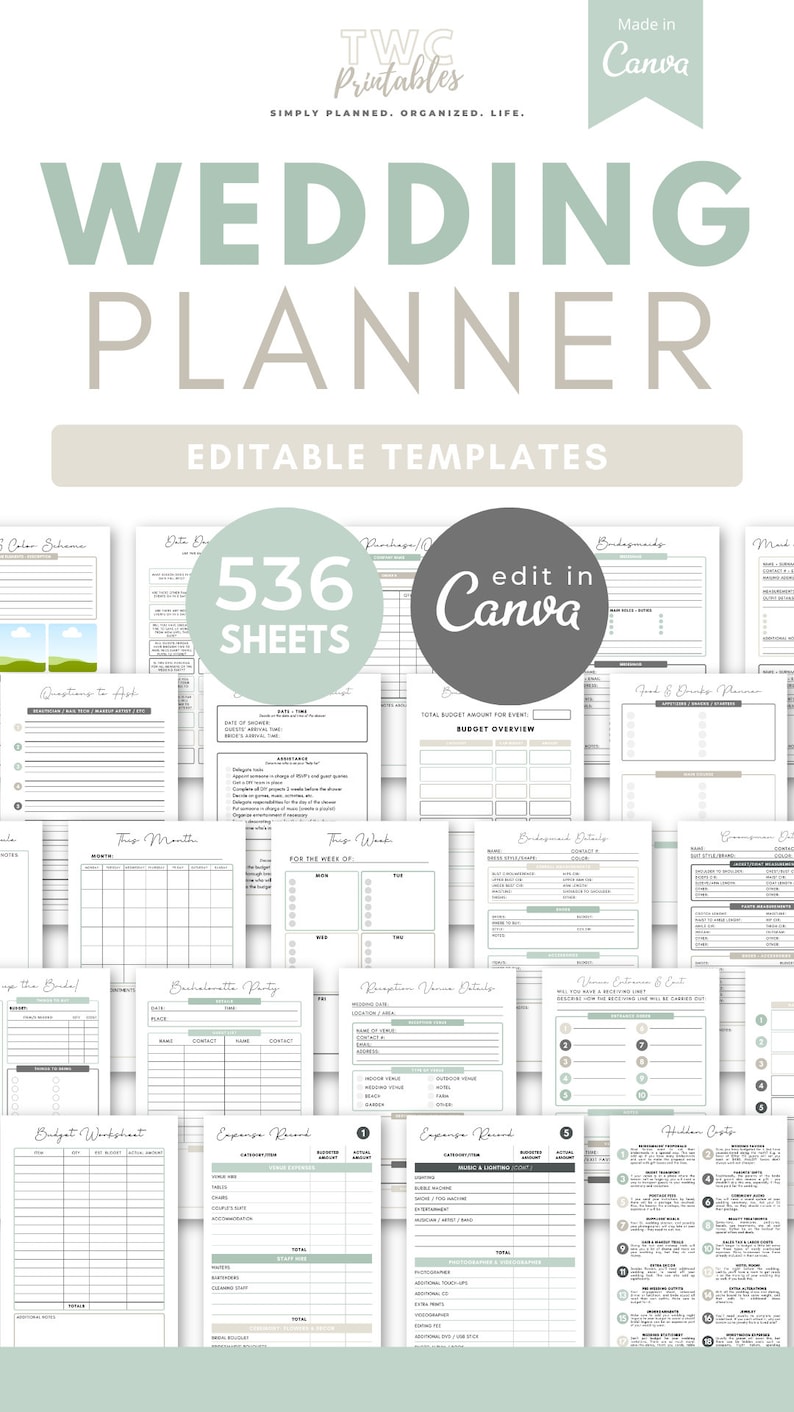 Wedding Template Bundle, Wedding Planner Template Canva, Wedding Planner Printable, Wedding Templates Canva, Event Planner, Wedding Binder image 10