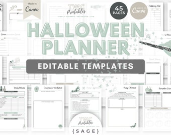 Canva Template Halloween Planner, Halloween Planner Cover, Halloween Party Ideas Printables Supplies, Halloween Printables, Party Planning