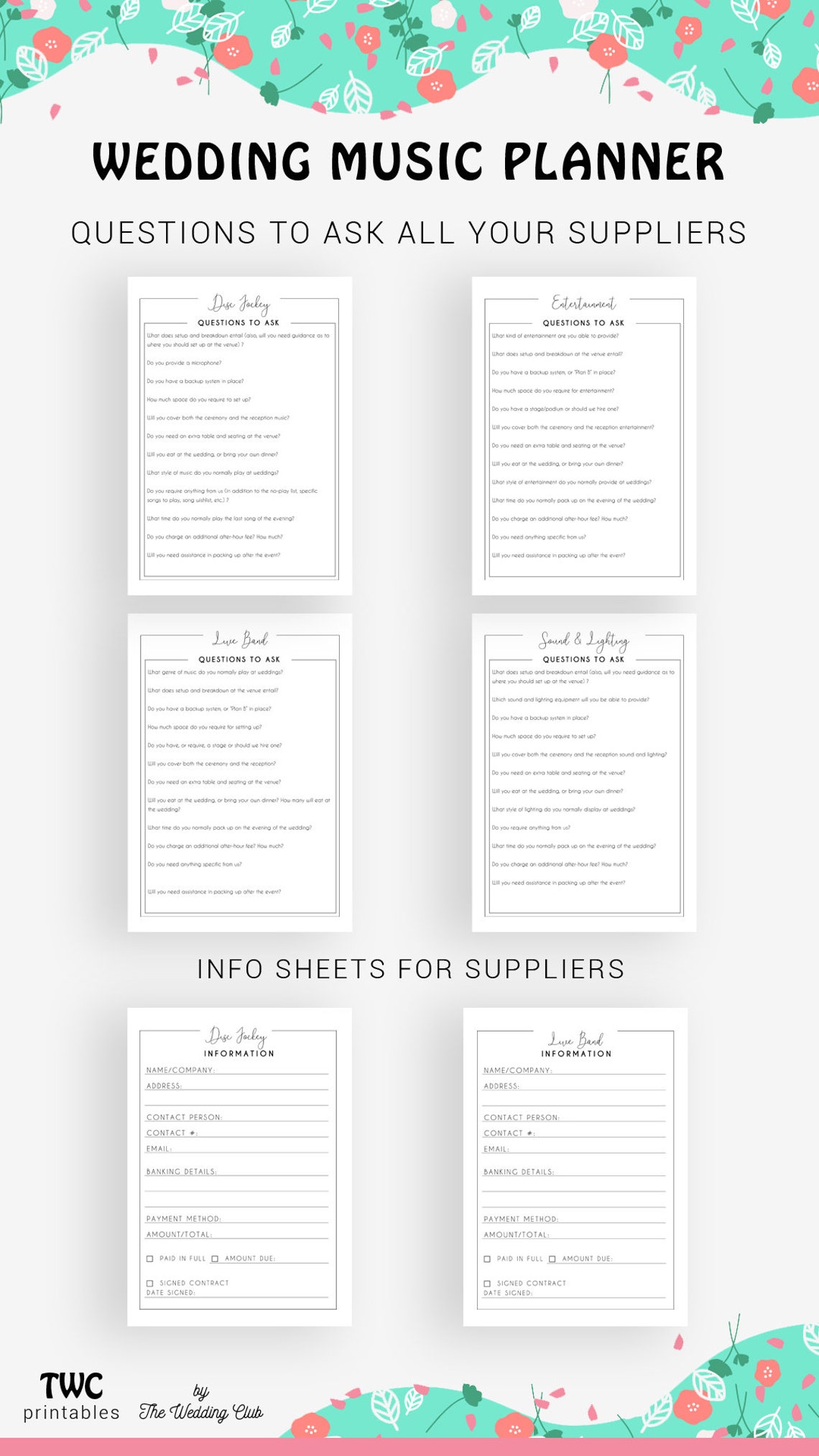 WEDDING MUSIC PLANNER printable wedding planner binder Etsy