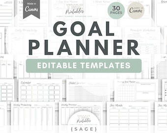 Goal Planner Canva Templates, Goal Setting Worksheet Template, Goal Setting Planner, Goal Tracker Printable Template, Goal Planning Calendar