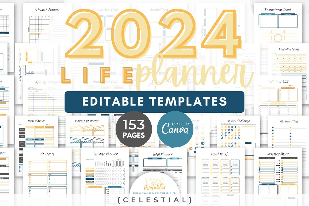 2024 Planner Canva Templates 153 Pages Editable Printable, Planning ...