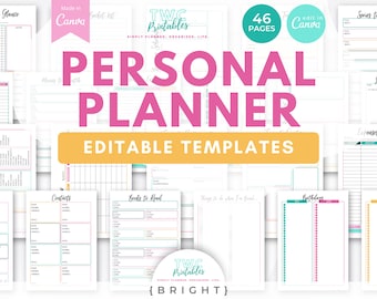 BRIGHT Canva Planner Templates: 46-Page Personal Organizer (A4/US Letter Digital Download)