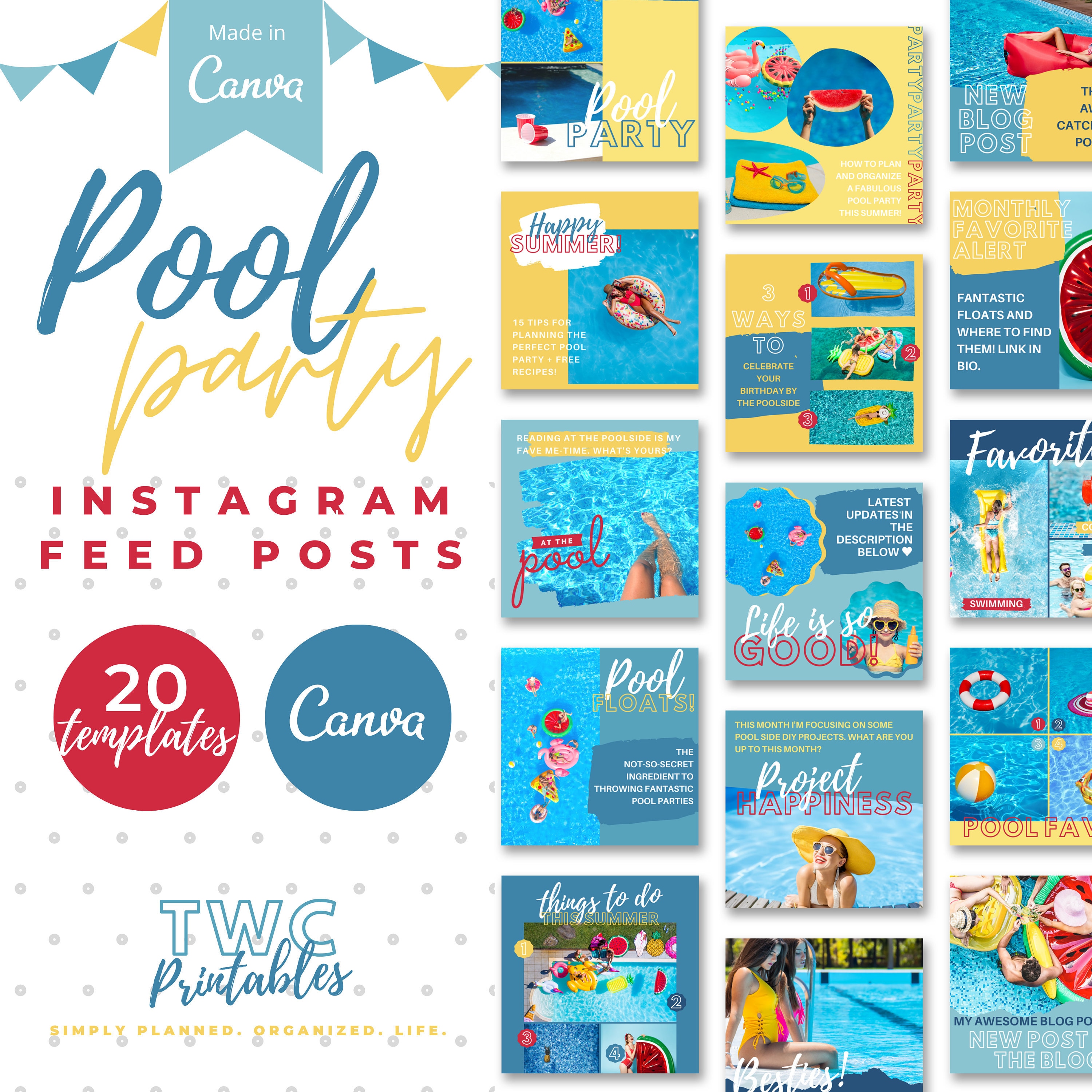 20 Instagram Post Templates for Canva Pool Party Instagram - Etsy