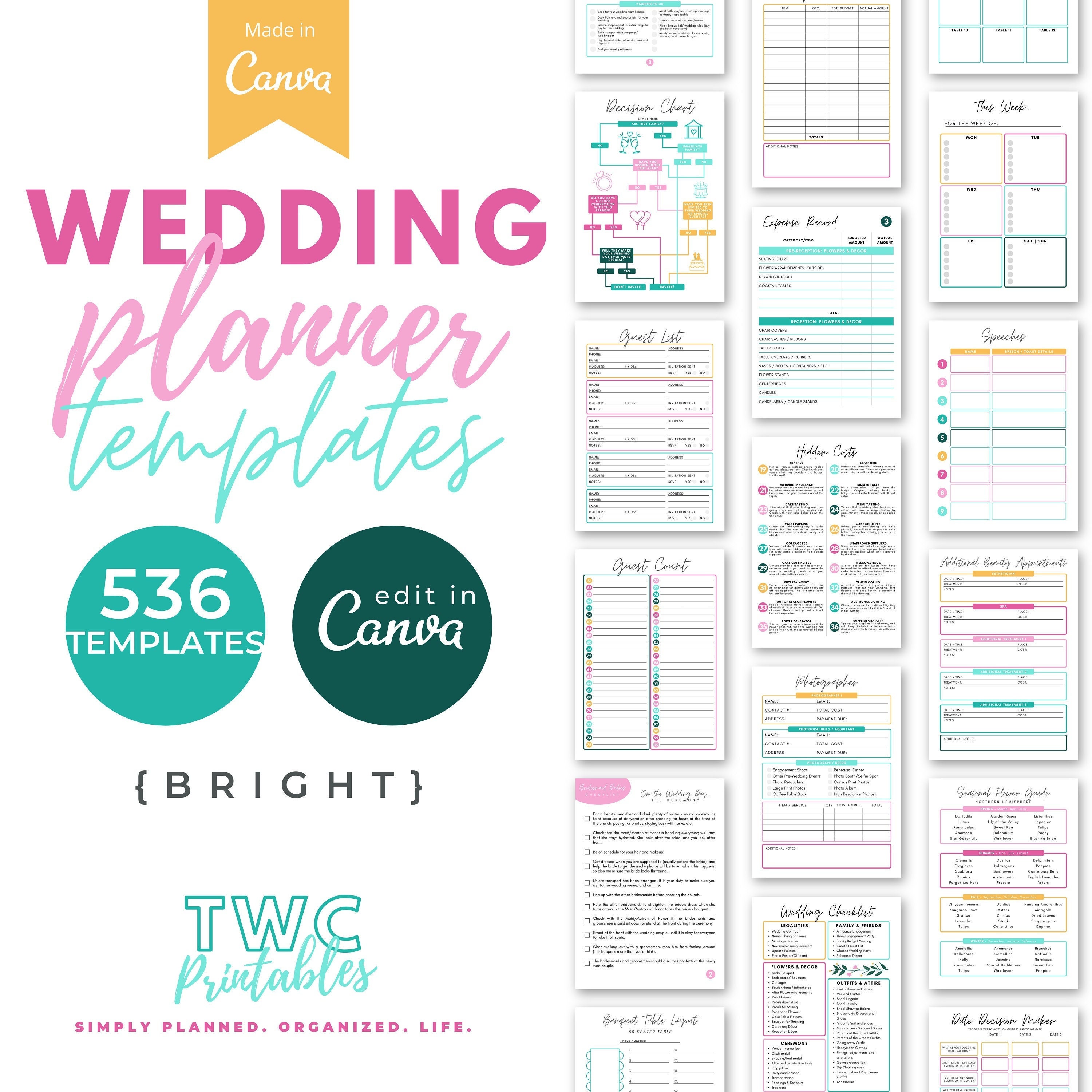 Editable Wedding Planner Templates for Canva Wedding Planner - Etsy