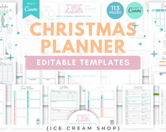 Christmas Planner Canva Templates | 113 Pages | Holiday organizer, Event planner, Festivity planner, Xmas planner organizer //ICE CREAM SHOP