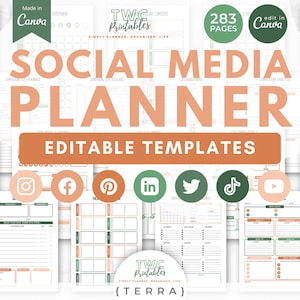 Social Media Templates for Canva, Social Media Kit Content Planner, Pinterest Facebook Instagram Planner, Social Media Calendar, Canva Kit