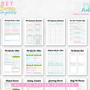 The editable pet planner templates for Canva will help you to create your own pet planner printable, or various pages for your pet organizer! Make your own pet care planner or puppy planner with this Canva kit! Also great as pet owner gifts.