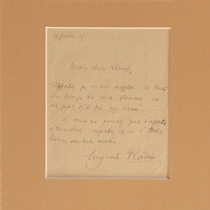 Auguste Rodin - Carta Autógrafa Firmada - Con certificado de autenticidad -