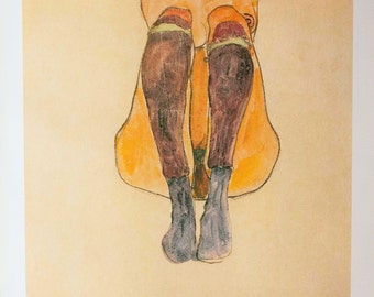 Egon Schiele - Rare poster vintage - 1990s - Woman with purple stockings, wall art, contemporary art, accessible art, Secessionist art.