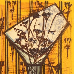 Bernard Buffet -  flowers - Original lithograph Vintage- 1967.