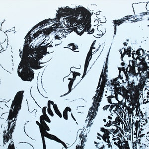 Marc Chagall Original Lithograph – &quot;In Front of a Picture&quot; 1963 – Mourlot Paris – Rare Vintage Wall Art – Collectible Fine Art Print
