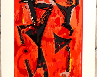 Marino Marini – Serigrafia originale d'epoca – Arte astratta italiana – Figure colorate – Arte contemporanea – Stampa murale, pittori italiani
