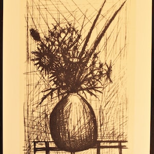 Bernard Buffet -  flowers - Original lithograph Vintage- 1967.