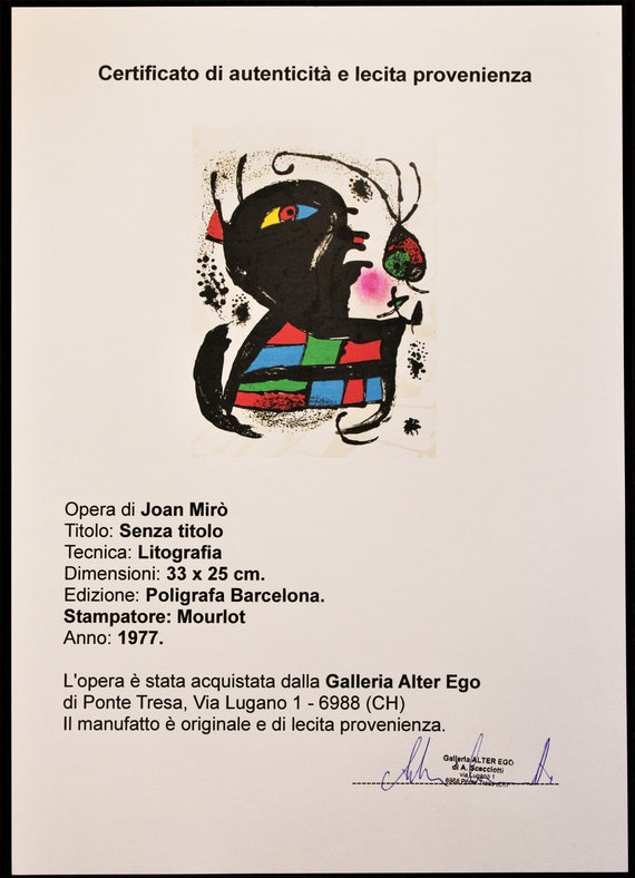 ジョアン・ミロ　Joan Miro　リトグラフ ジョアン・ミロ - オリジナルカラーリトグラフ 1977 - Etsy 日本