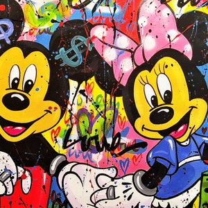 Alberto Ricardo (XXI) - Mickey & Minnie - Hand signed - Giclée on canvas 90 x 90 cm - 10 copies.