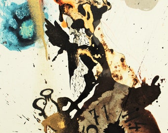 Salvador Dalì - MANE, THECEL, PHARES- Original lithograph 1.499 specimens- Provenance: Biblia Sacra Vulgatæ - 1967.